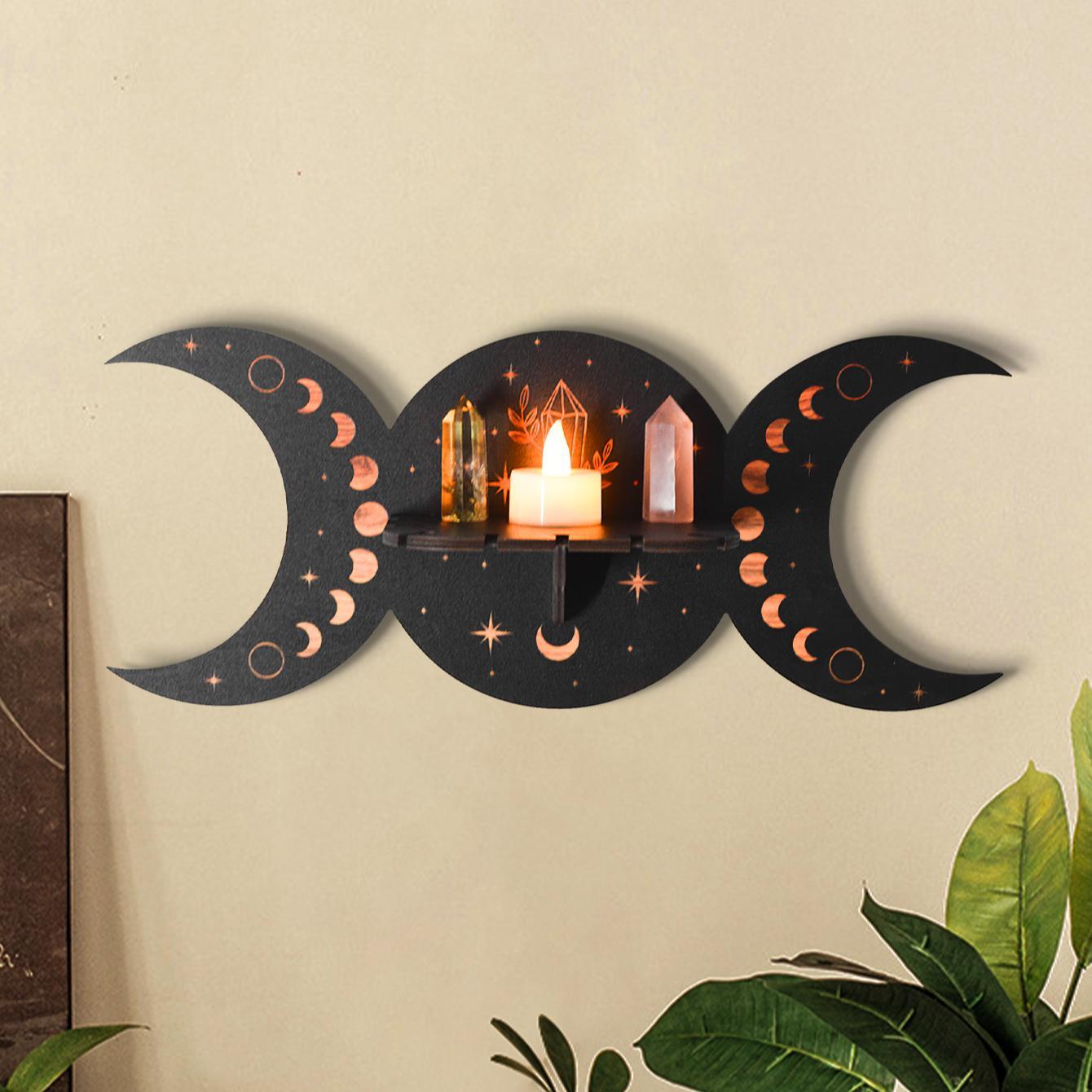 Moon Design Wall Rack for Room Decor, 1 Count Creative Home Decor Wooden Shelf for Ornaments Display, Wall Mounted Storage Rack, Hanging Wall Decor, Wall Mounted Organizer