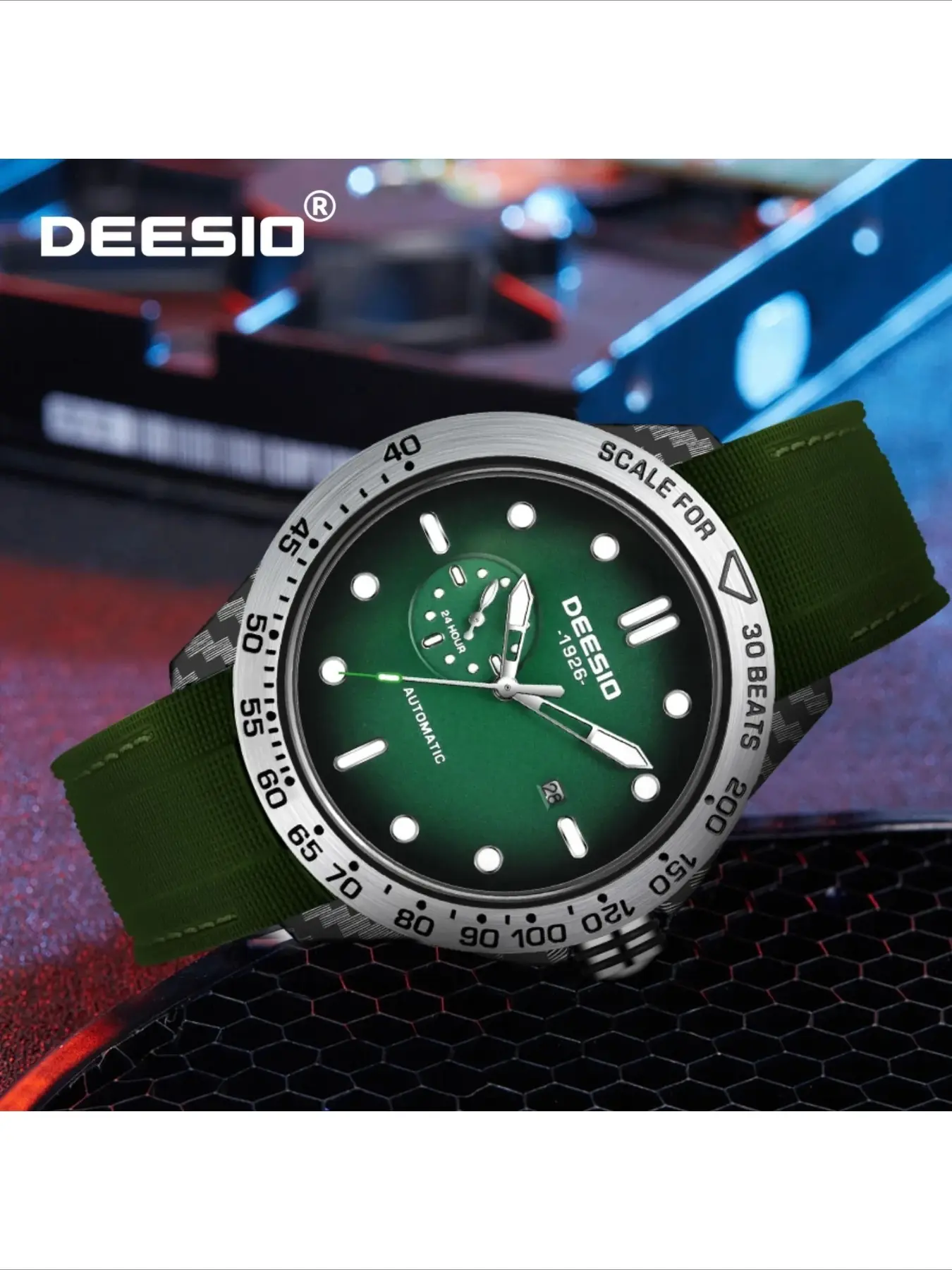 Deesio Automatic Mechanical Watch for Men, Carbon Fiber Sport Luxury Self-Wind Wristwatch,Casual Design Waterproof Gifts for Him