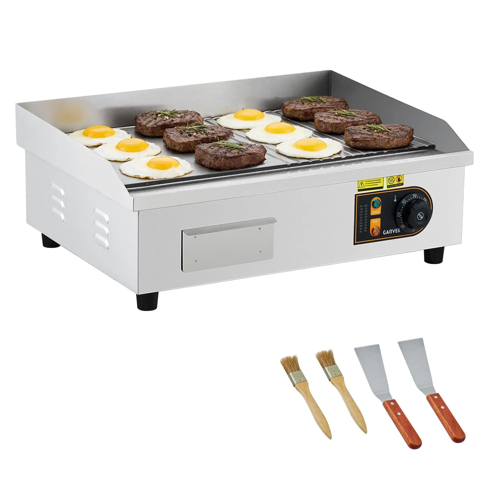 Commercial Electric Griddle Countertop 1750W, 21 Inch Flat Top Electric Grill Stainless Steel Flat Plate Teppanyaki Machine for Smash Burgers Pancakes Bacon Food Truck Restaurant