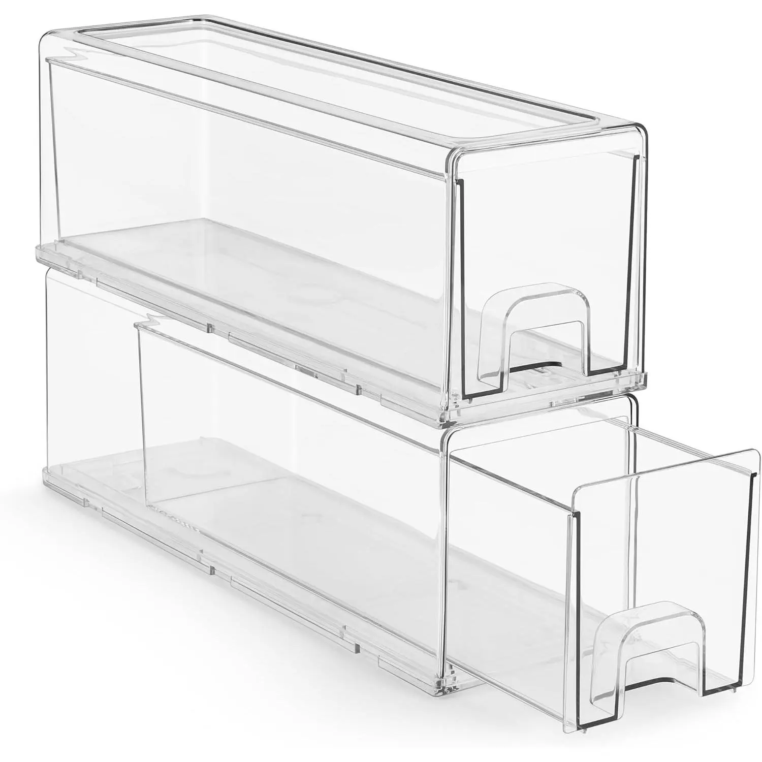 Small Clear Stackable Storage Drawers – 2-Pack Plastic Organizer Bins with Handles – Stackable Pull-Out Storage Drawers for Closet, Pantry, Office, Bathroom, Craft, and Toy Organization
