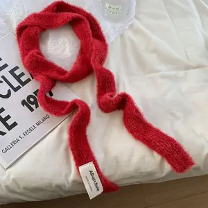 Korean Style Plush Y2K Girl Scarf Imitation Mink Fur Solid Color Long Strip Scarf Soft Warm Mohair Women Scarf Outdoor