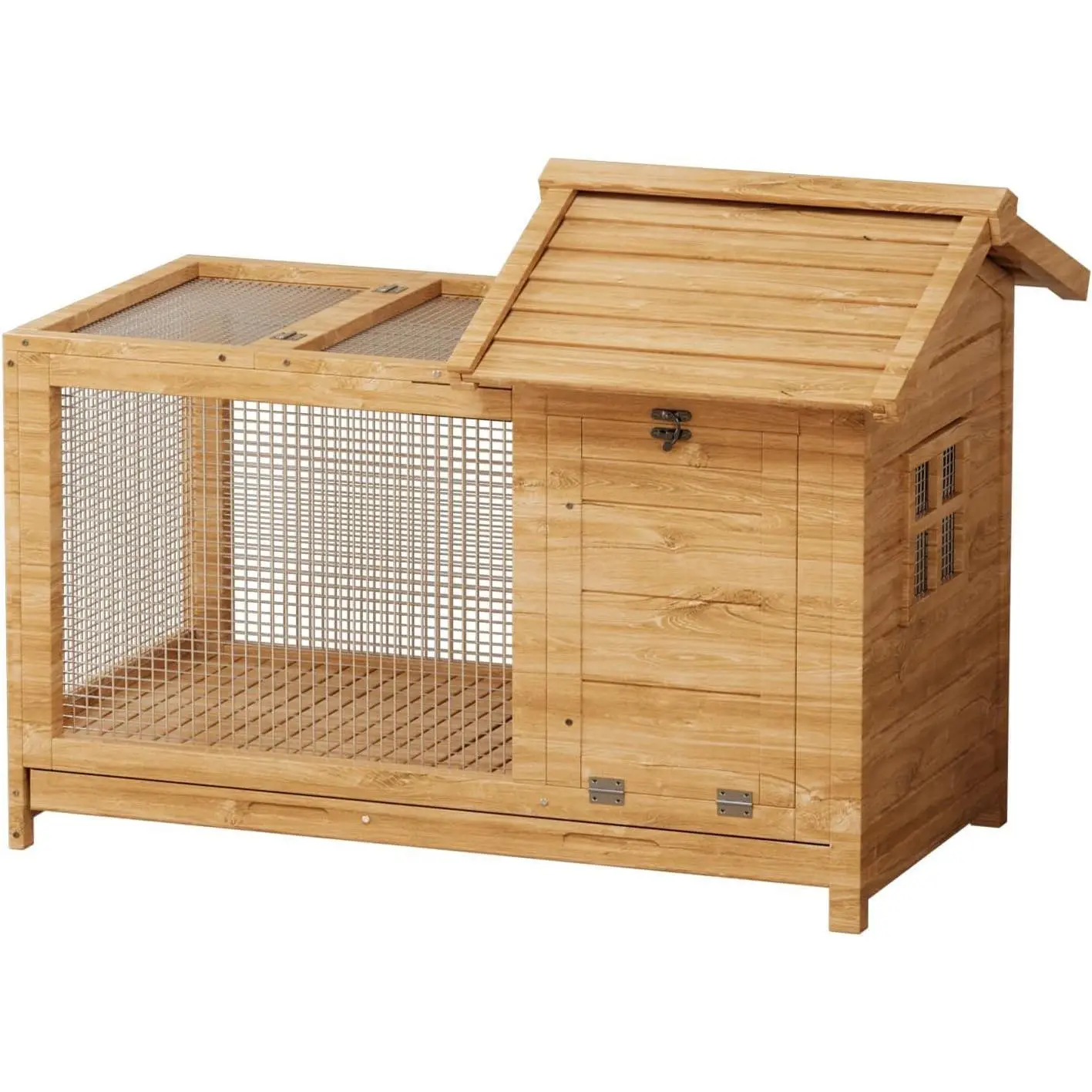 Garvee Wooden Rabbit Hutch Indoor & Outdoor, Rabbit Cage Pet House, Weatherproof Bunny Cage with Metal Frame Ramp, Removable Wire Netting for Rabbit, Guinea Pig, Chick, Coop, Duck, Backyard Small Animals