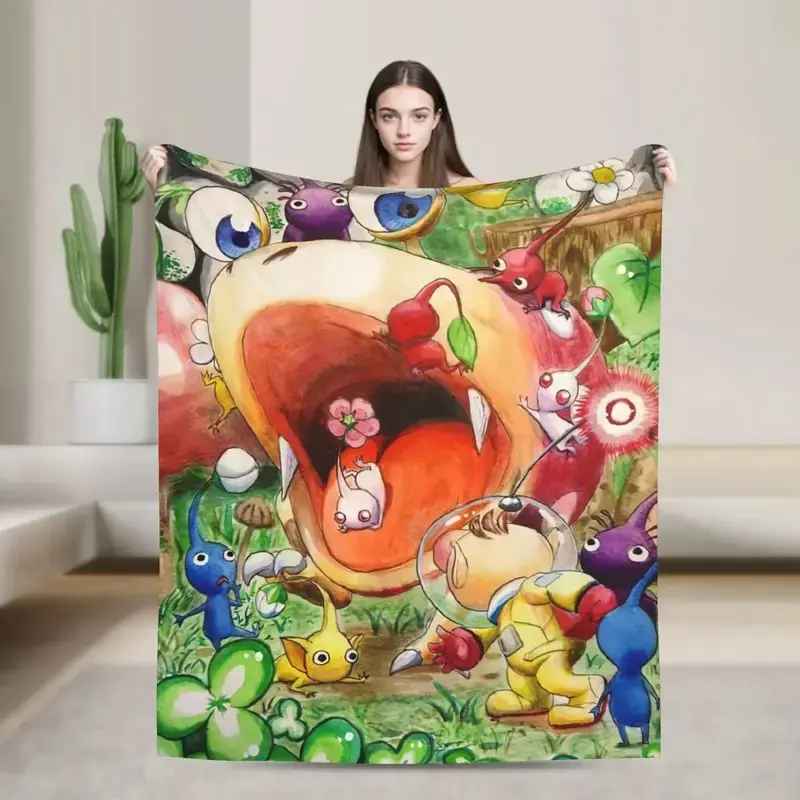 Pikmin Game Blanket  Warm Novelty Plush Bedding Throws For Outdoor Decorative Flannel Bedspread Bed Cover