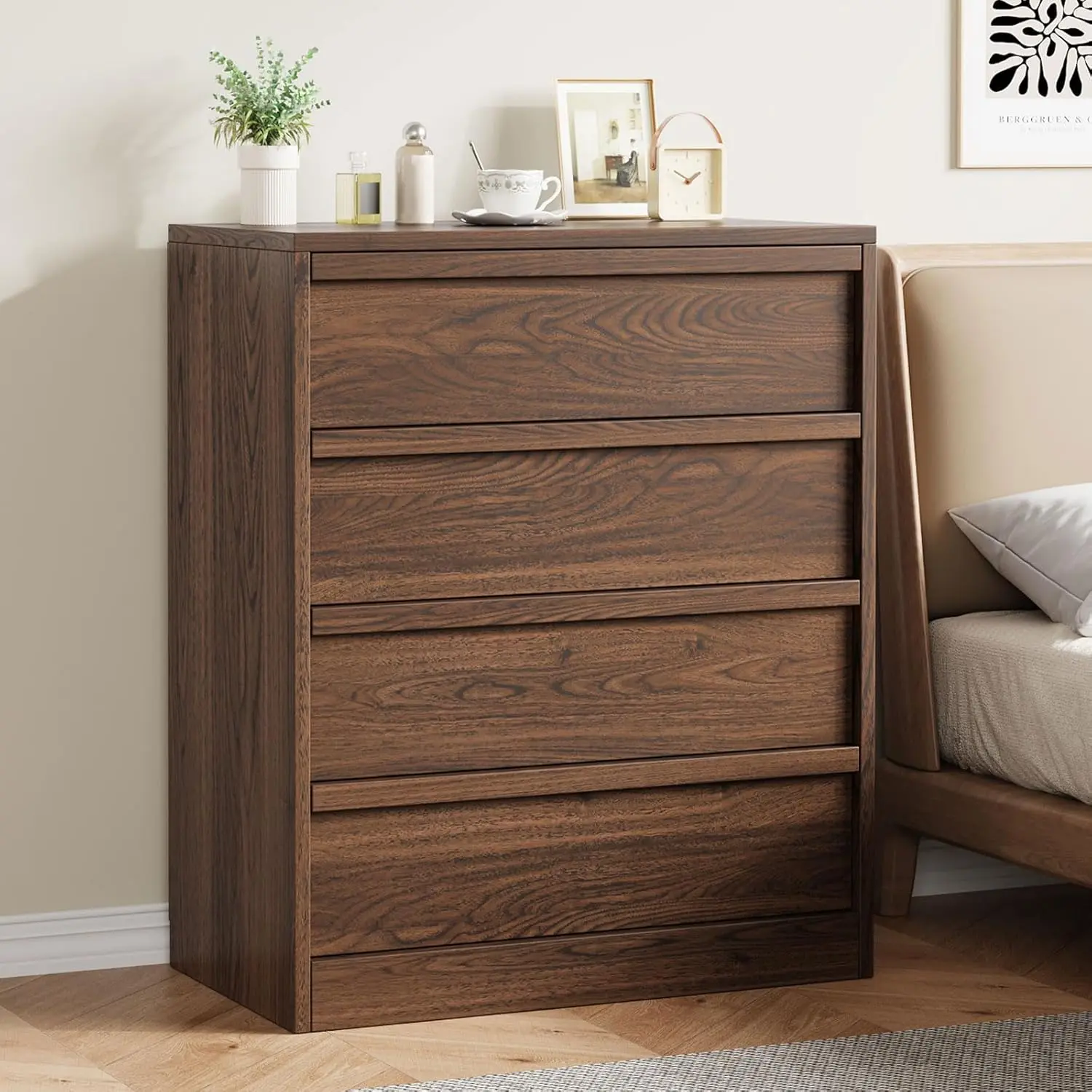 3/4-Drawer Nightstand for Bedroom, Modern End Table with Large Storage & Anti-Tip Safety, Bedside Organizer for Living Room or Entryway