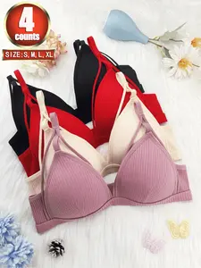 4 pieces, women's lingerie, Fashion bra, comfortable non-wired Medium Style bra, comfortable and breathable bra, back-clasp bra adjustable strap, casual bra, Bralette, Hollow Out Bra, Everyday, Lightweight, ideal for all seasons