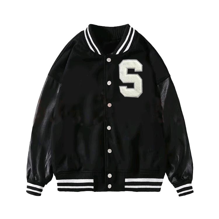 Women's black and white jacket, spring and autumn style, letter print casual coat, loose and fashionable trendy top