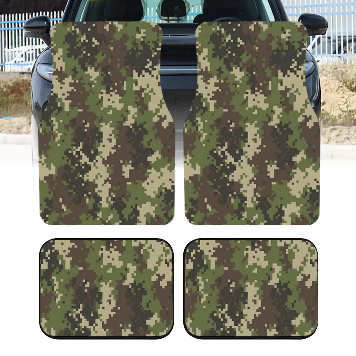 4PCS Digital Camouflage Print Car Floor Mats, Military Style Patterned Auto Interior Decor, Universal Fit Vehicle Ground Cover For Outdoor Enthusiasts