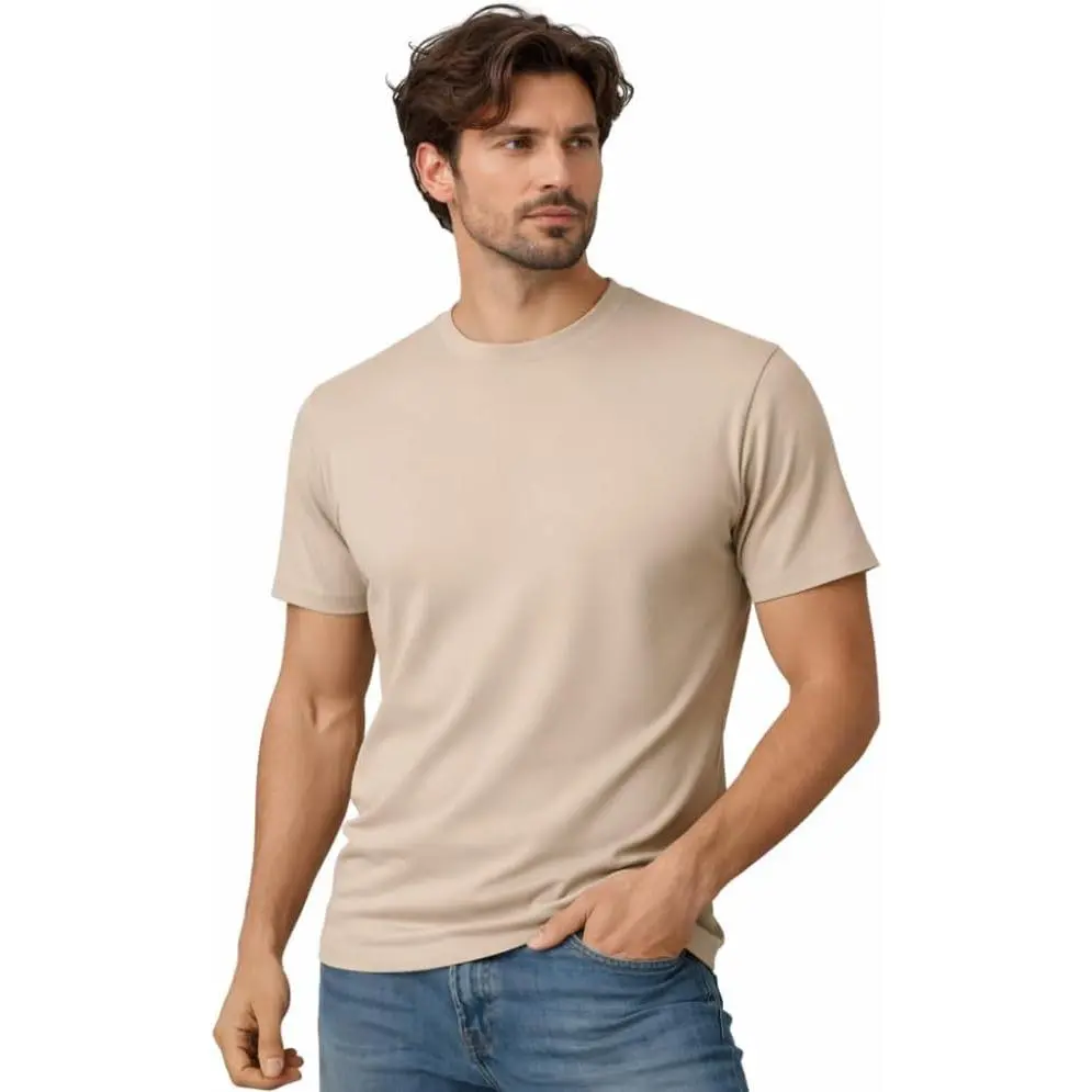 Men's Classic T-Shirt in 100% Cotton Fabric, Solid Crew Neck Regular Fit Top, Tagless Shortsleeve Casual Tee, Tshirt, Menswear, Plain, Round Neck, Soft, Cotton Men's Short-Sleeve T-Shirts