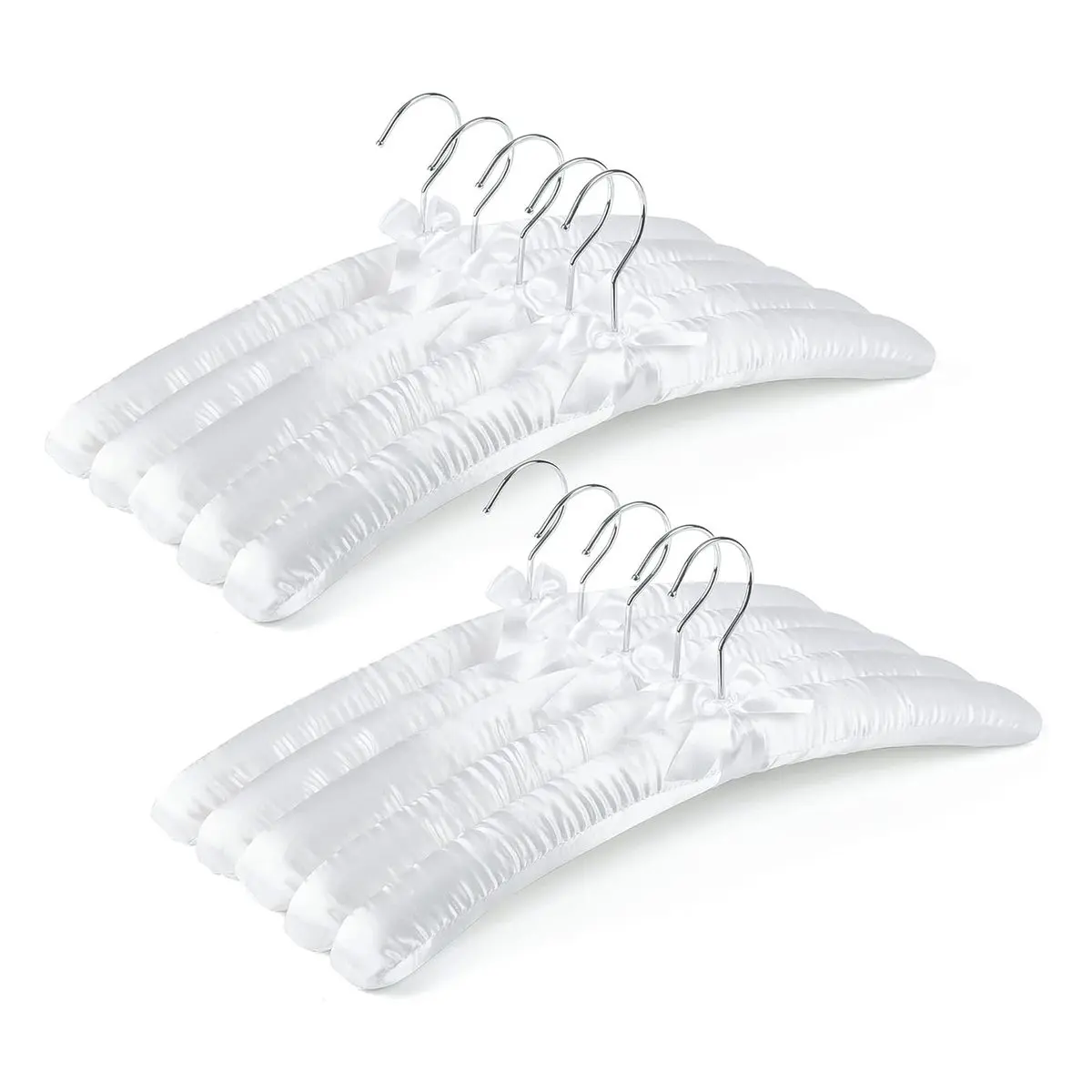 17-Inch White Satin Padded Wood Hangers, 10-Pack Non-Slip Smooth Cushioned Hangers with Hook for Sweaters, Silk Dresses, Home Organiser Use, Women's Clothes