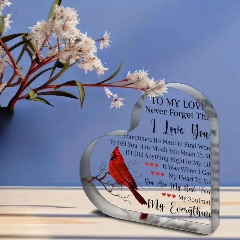 Transparent Acrylic Heart Plaque - Home Supplies Home Décor Love Sign, Single Count Desk Keepsake, Gift for Girlfriend for Anniversary, Valentine's Day