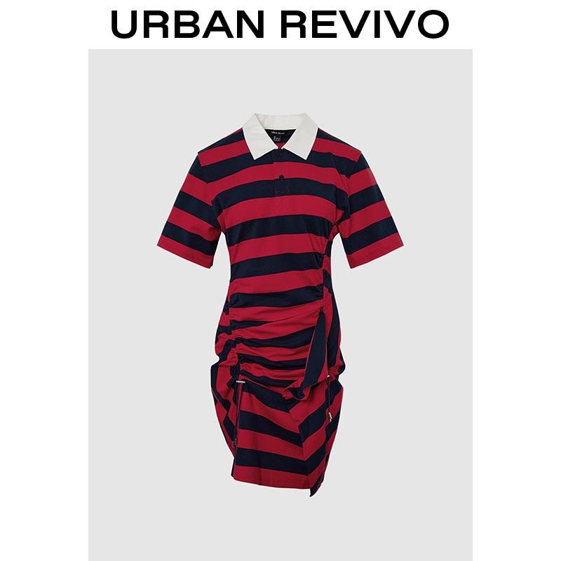 URBAN REVIVO Striped Irregular Hem Straight Dresses UWJ750051  Casual Outfit 2025 Women Clothing Girl Elegant Fashion Trendy and Versatile OOTD Womenswear Shortsleeve SpringStatements