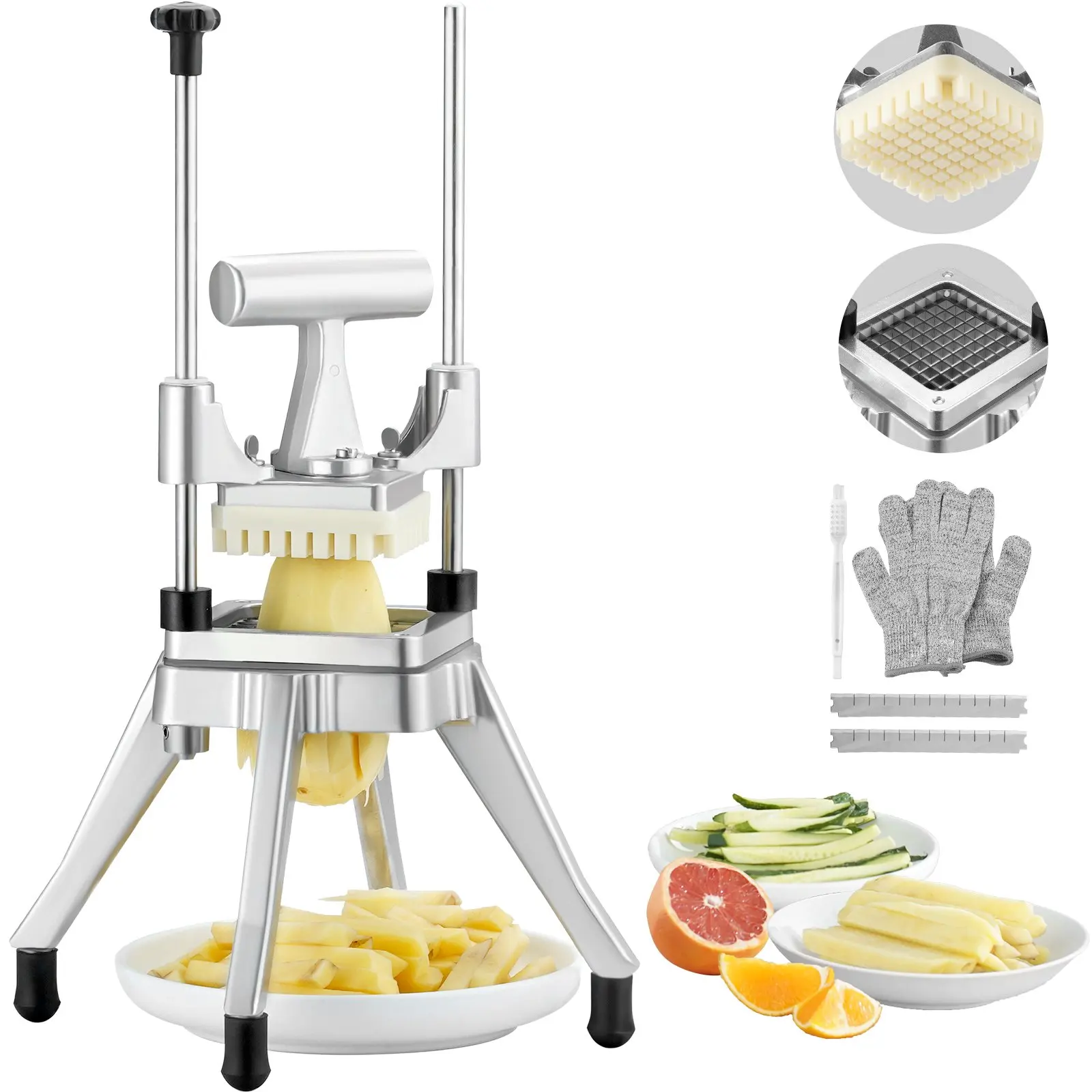 VEVOR Commercial Vegetable Fruit Chopper 3/8" Blade Heavy Duty Professional Food Dicer Kattex French Fry Cutter Onion Slicer Stainless Steel for Tomato Peppers Potato Mushroom, Sliver