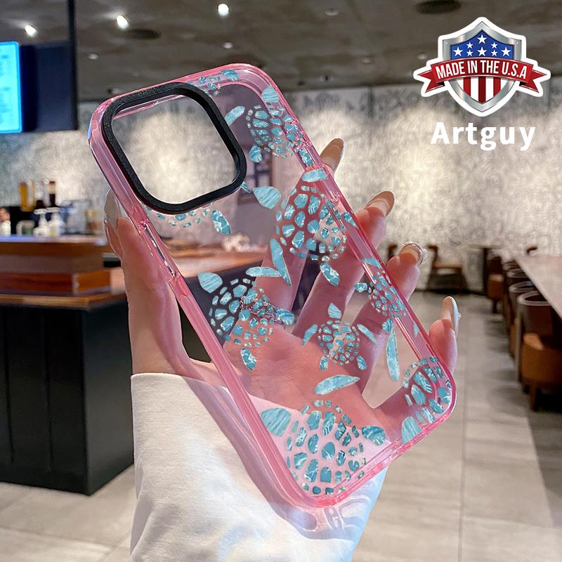Phone Case for iPhone 16 Plus 15 Pro Max 14 13 12 11 Light Blue Turtle Pattern Non-Yellowing Shockproof Soft Silicone Transparent Cover