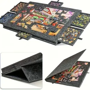 Folding Puzzle Table with Sorting System – Lightweight, Portable Felt Puzzle Board with 6 Sorting Drawers (for Puzzles Up To 1,000 Pieces)