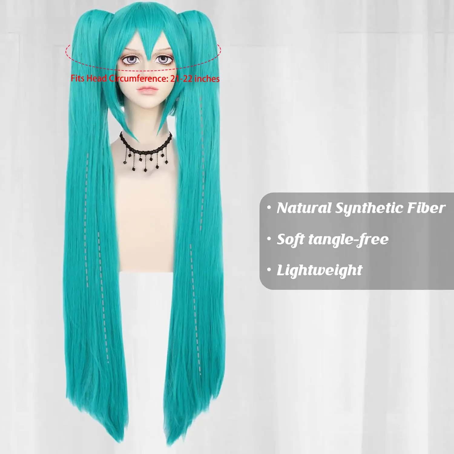 Synthetic Green Wig Cosplay Green Teal wig Double Ponytail Wig Long Green Wig With Bangs Straight wig Kawaii Wig Miku Wig