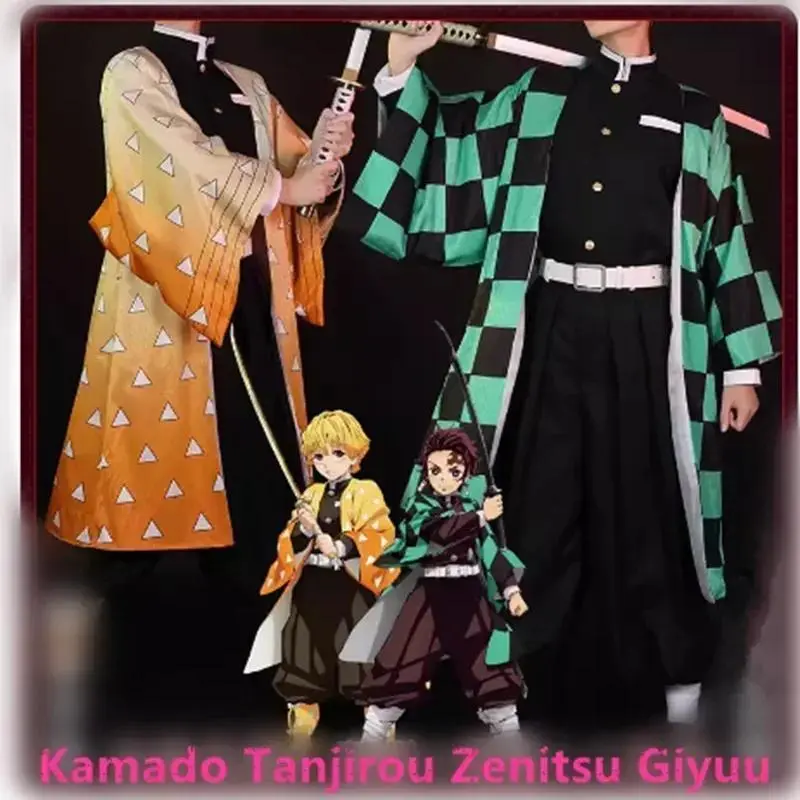 Demon Slayer Kamado Tanjirou Zenitsu Giyuu Cosplay Kostuum Anime Set Voor Kinderen Man Halloween Jurk Uphallween Vrouwen Kids