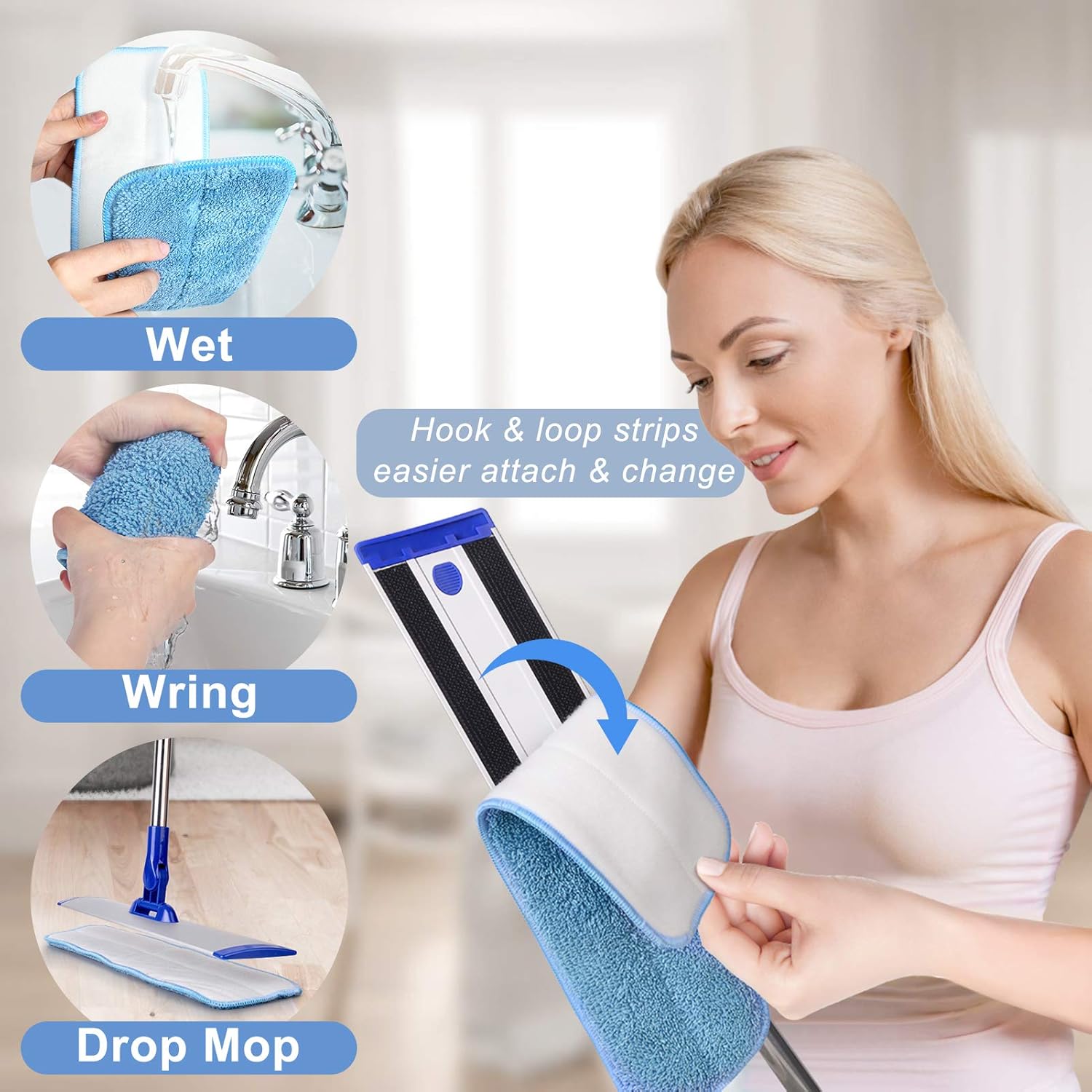 18" Professional Microfiber Mop Floor Cleaning System, Flat Mop with Stainless Steel Handle, 4  Washable Mop Pads, Wet and Dust Mopping for Hardwood, Vinyl, Laminate, Tile Cleaning