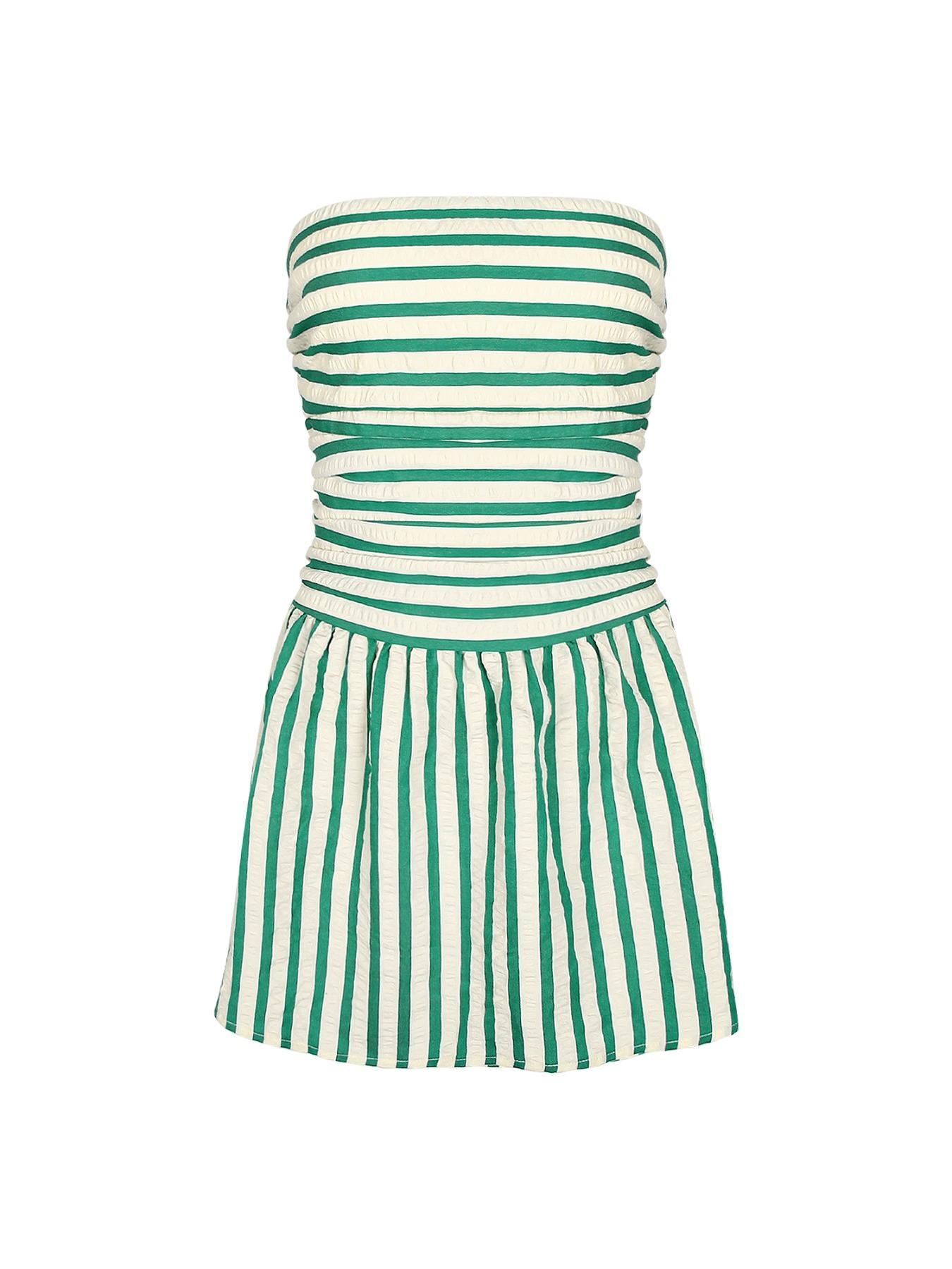 Women's Striped Print Tube Romper, Casual Strapless Romper for Summer, Fashion Women's Clothes for Daily Wear, Womenswear