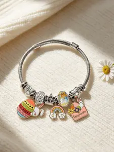 Easter Rainbow Rabbit Bracelet for Girls, Fun Oil Drop Happy Easter Letter Pendant Wristband, Perfect Festival Gift