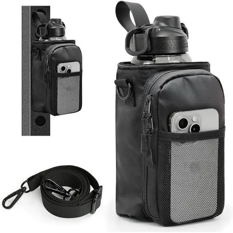 Magnetic fitness bag with 6 neodymium magnets - waterproof bottle and essential holder, suitable for all fitness machines - smart storage with mesh bag, keychain, and Airtag slot