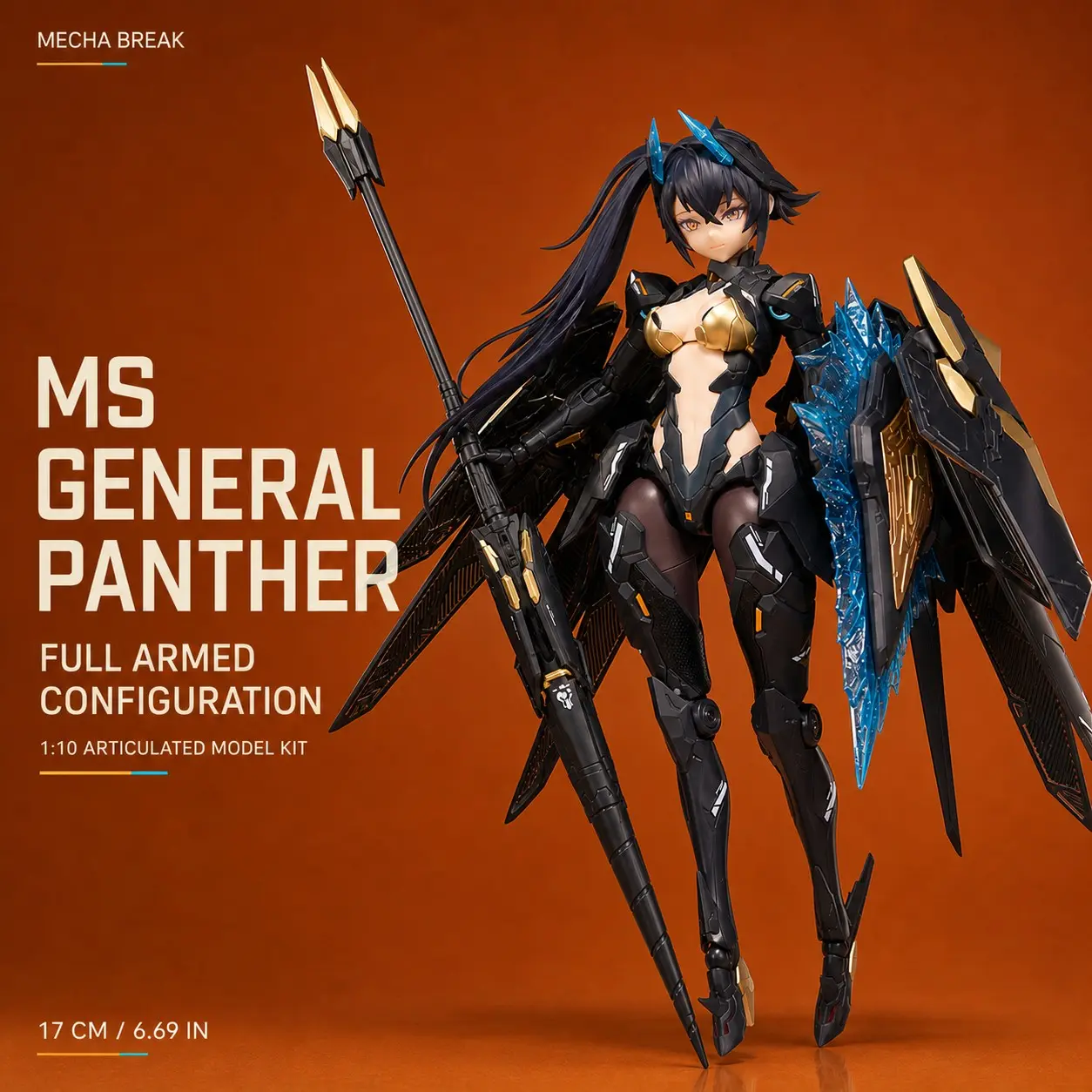 1/10 Scale Anime Mecha Girl Build Model, 17cm Cyberpunk Collectible Action Figure, Detachable Armor, Replaceable Faces, Multi-Function Display Base