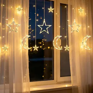 Moon Star Curtain String Lights, 11.5ft 120LED Moon Fairy Lights with USB & Battery Operated(Not Include) 8 Lighting Modes IP65 Waterproof Starry Night Lights for Christmas Ramadan Wedding Birthdayfidget toys