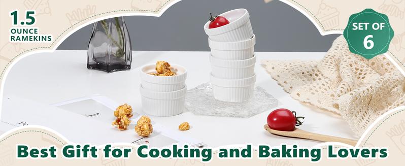 Mini Ramekins 1.5 oz, Vidalenta Dipping Sauce Cups, Tiny Ramekins Dip Bowl Porcelain Souffle Dish Set of 6, Small Ramekins Dessert Cups Small Bowls for Charcuterie Board, Microwave & Oven Safe, White