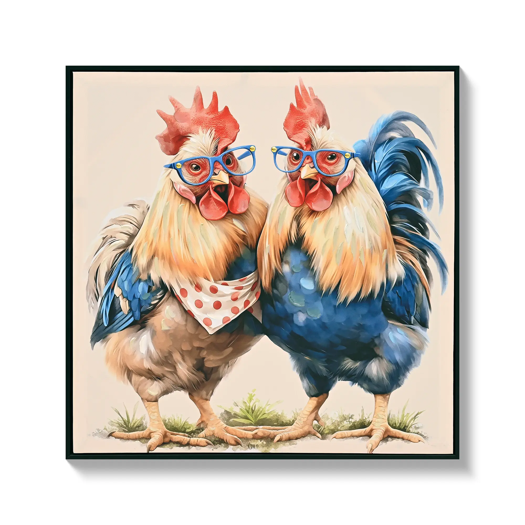 Nokaa Farmhouse Rooster Wall Art 24x24 Inch Framed Canvas Print, Rustic Chicken Picture for Living Room, Bedroom, Kitchen, Dining Room, Bathroom, Country Farm Coop Decor, Distressed PS Frame, Yellow Red Animal Artwork, Easy Hanging