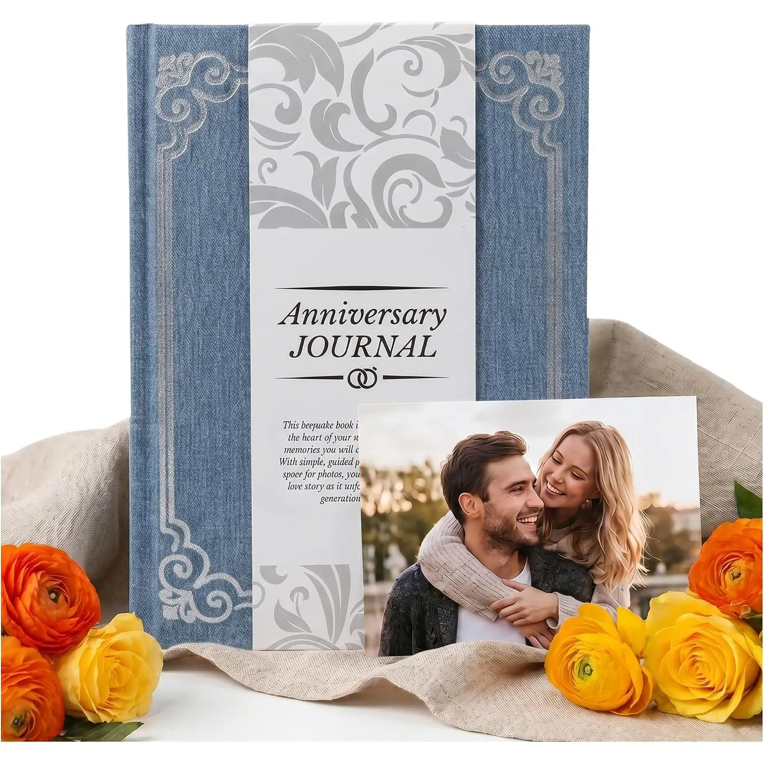 Couples' Modern Guided Prompts Anniversary Journal - Linen Hardcover Marriage Memory Book for 1st Paper Anniversary, Office Stationery Notebook
