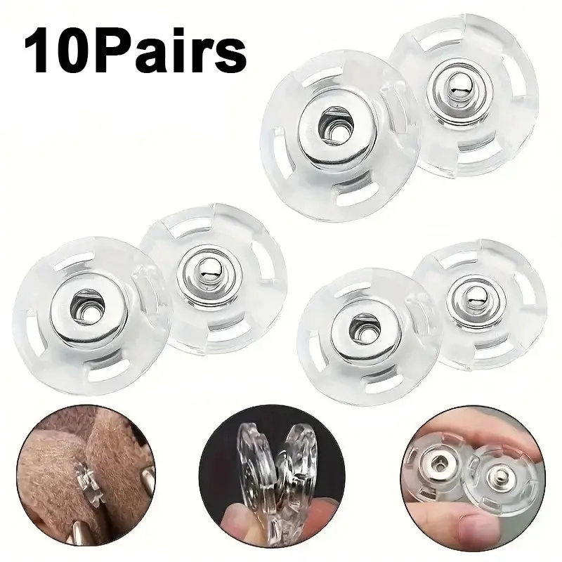 10 Pairs Ultra Transparent Invisible Buttons, Safe Hidden Shirt Buttons, Ideal for Sweaters and Shirts, Concealed Button Design