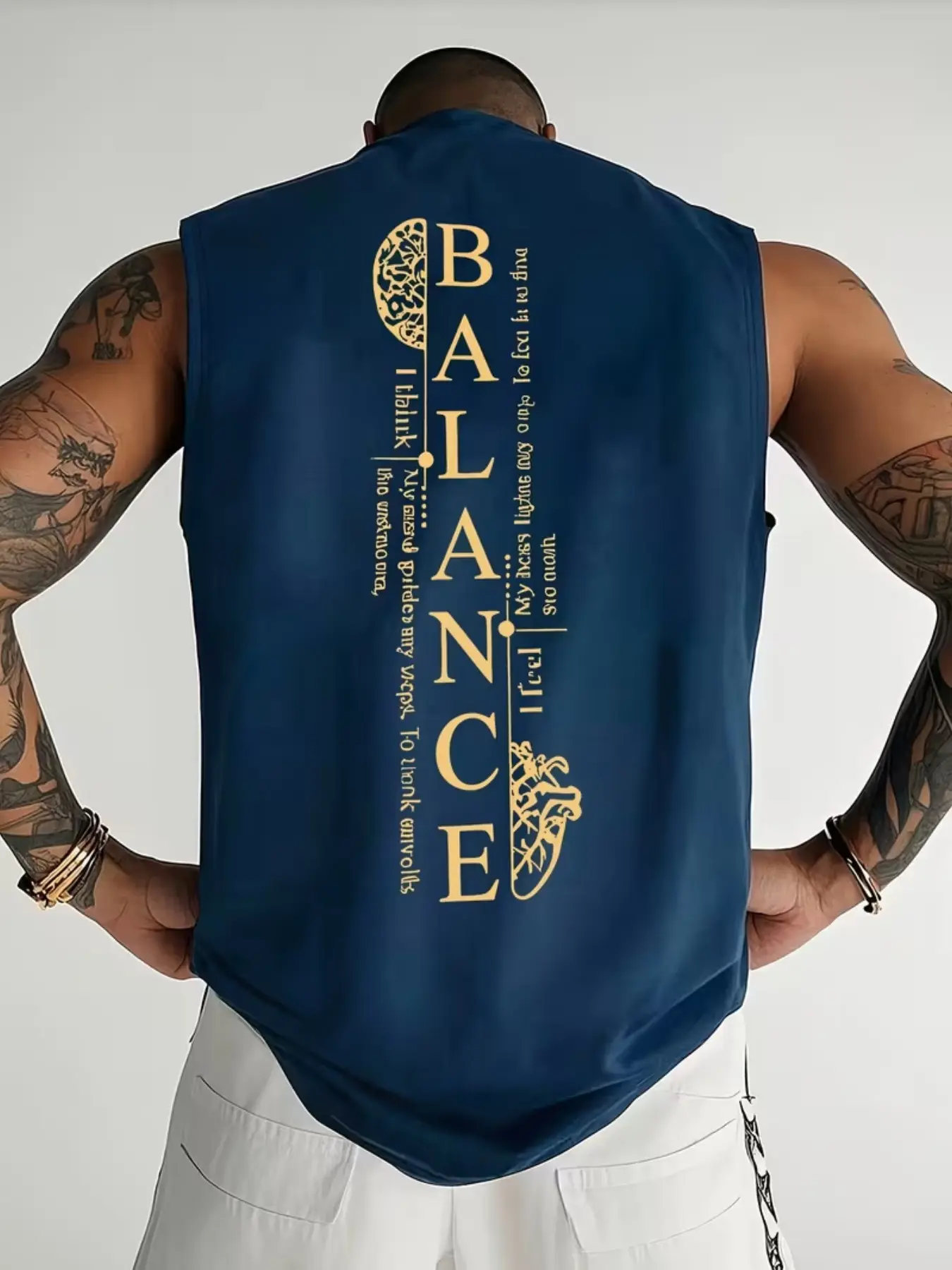 Men's "BALANCE" Brain & Heart Graphic Print Sleeveless Tank Top Minimalist Mind-Body Balance Quote Crewneck Muscle Tank For Yoga Gym Streetwear Casual Outfits Men's "BALANCE" Inspired Sleeveless Tank Top Breathable Minimalist Wellness Graphic