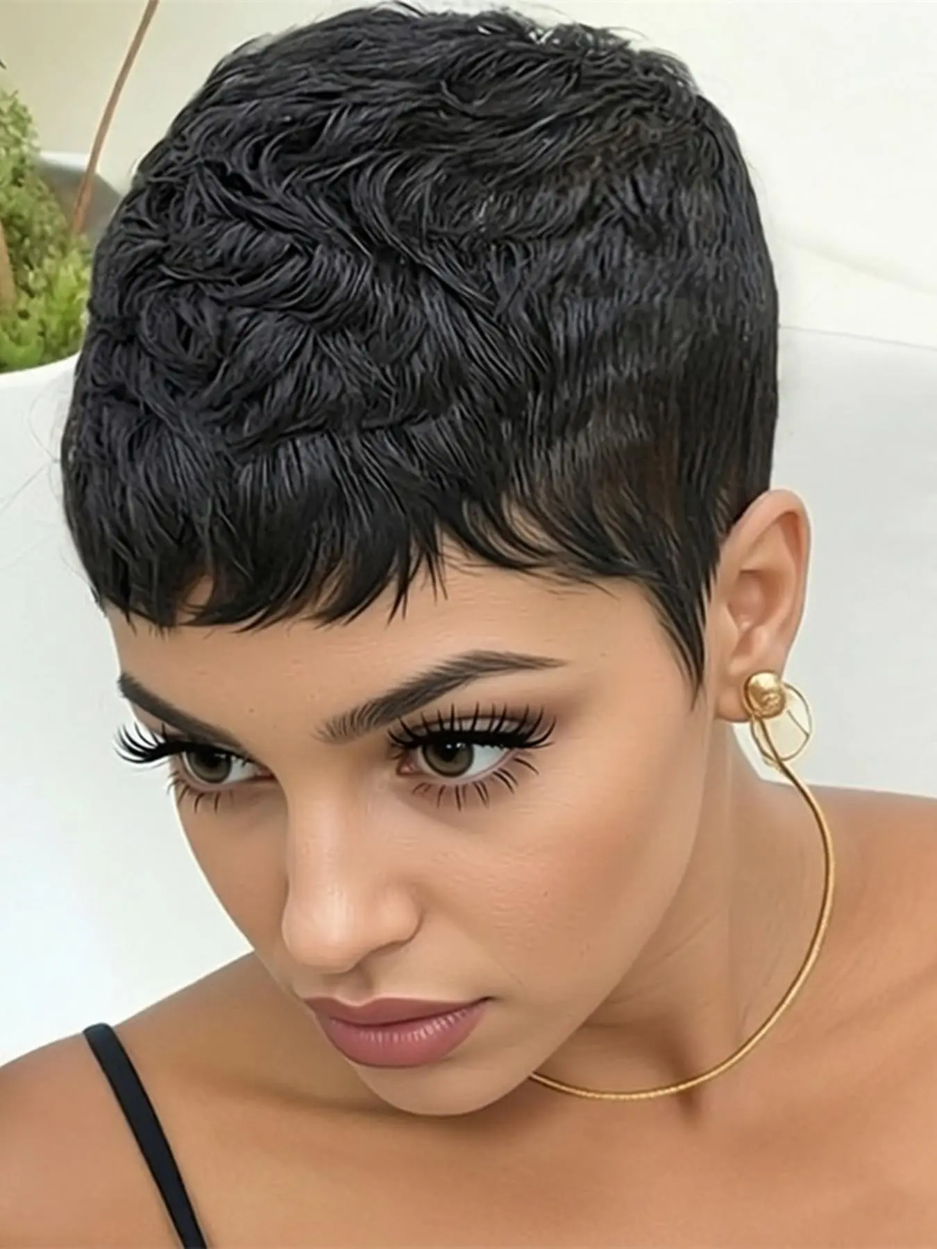 PIXIE CUT WIG black burgundy 30 brown color pixie cut human hair wig machine made pixie wig short straight layered  Party holidays gift wig