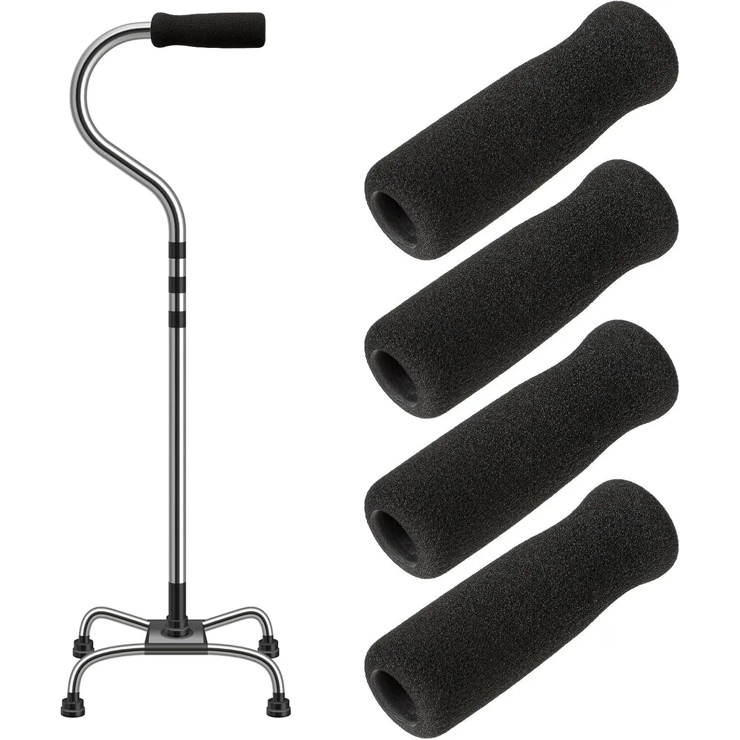 4 Pack Cane Grips - Black  Offset Handle  for Seniors
