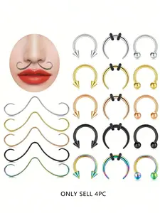 Mustache Septum Ring, 16 Gauge Stainless Steel Septum Jewelry, Plated Precious Metal, All Seasons Party Accessory, Septum Piercing Pincher, Septum Pierced Ring