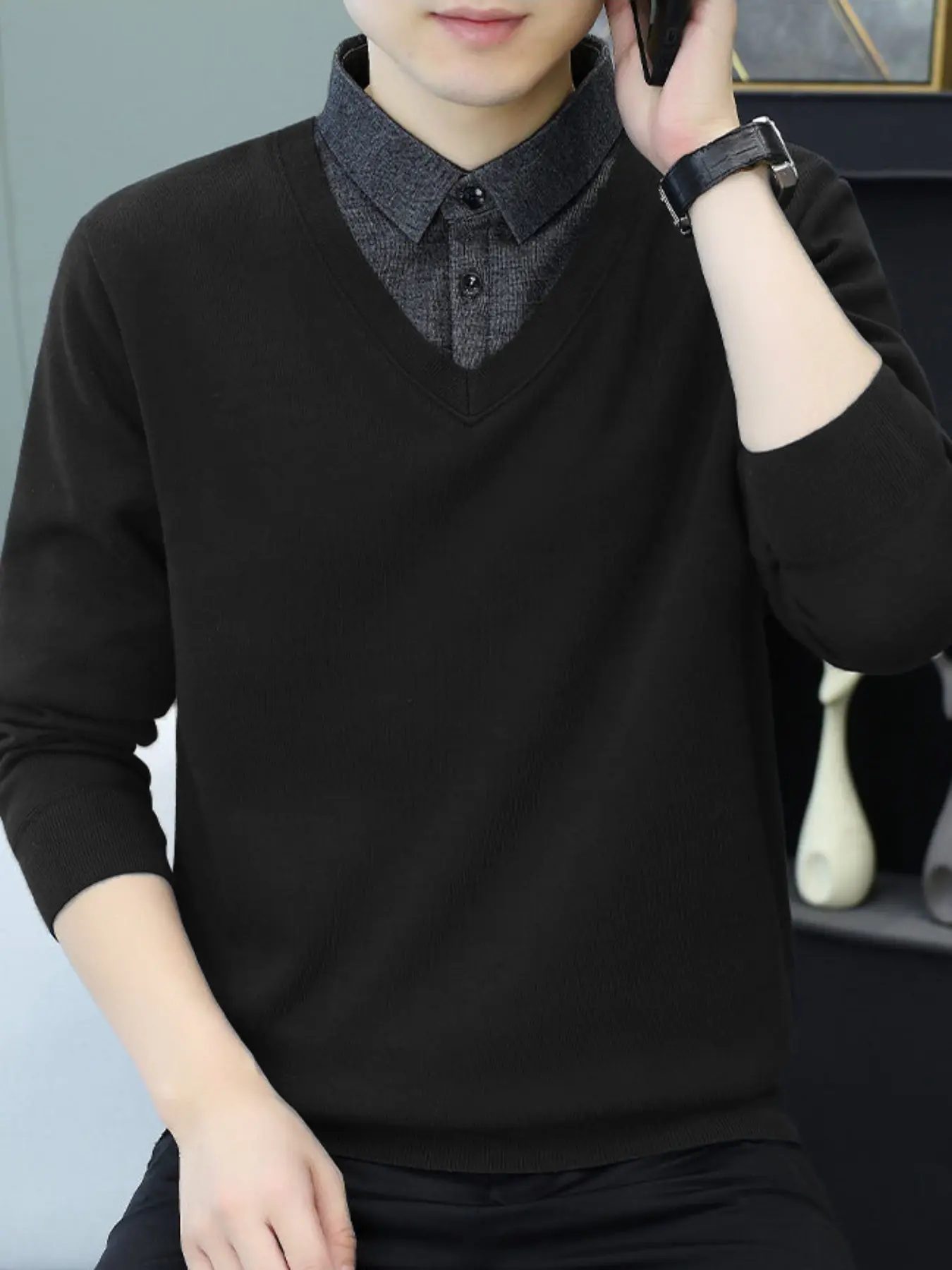 Men's Asymmetrical Long Sleeve Knit Sweater, Loose-Fitting Winter Casual Top, Soft Warm Fabric, Ideal for Cold Weather & Daily Wear