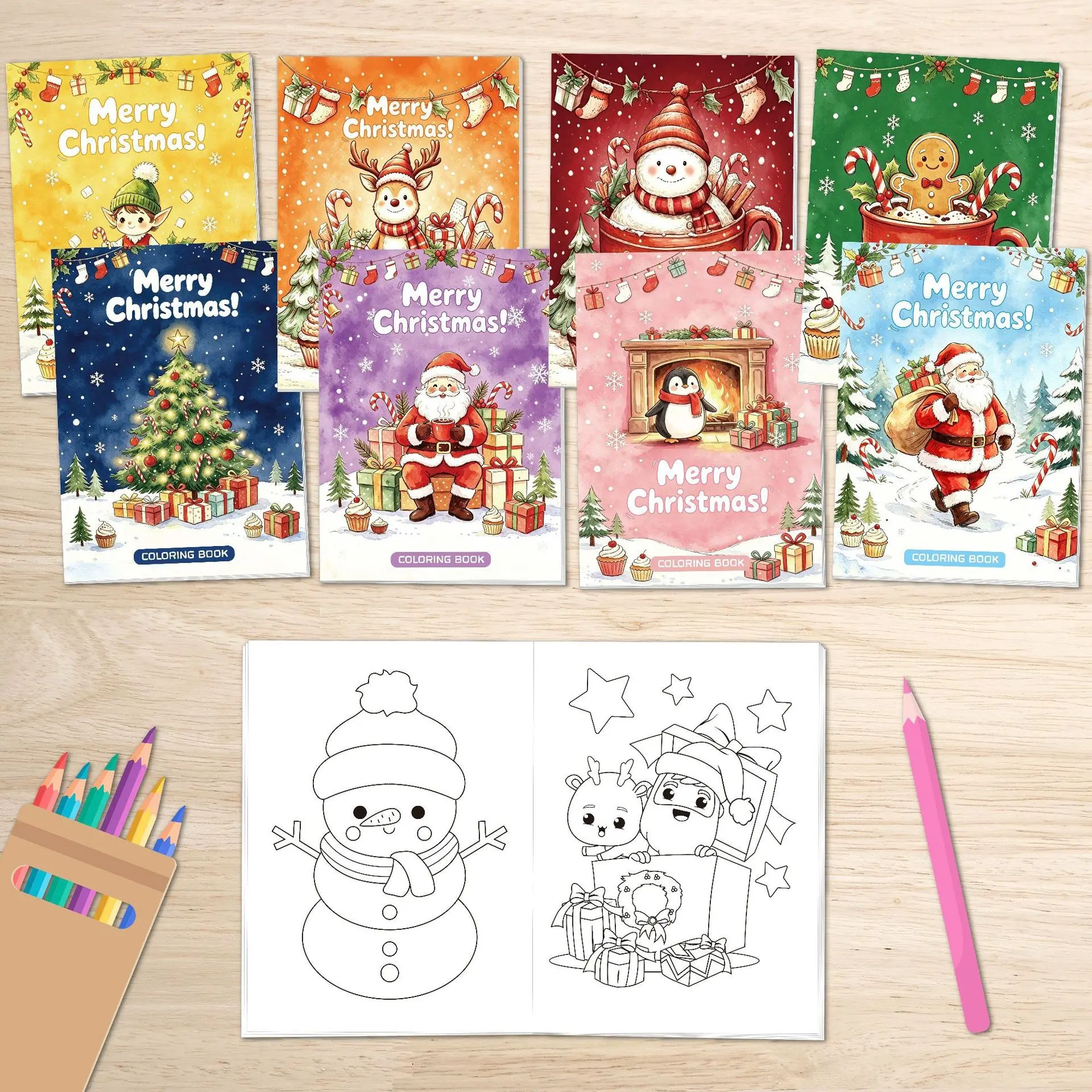 8 Books Coloring Book Set for Teenagers, Christmas Party Game Coloring Book, Fun and Creative Activity for Kids, Perfect Gift Idea