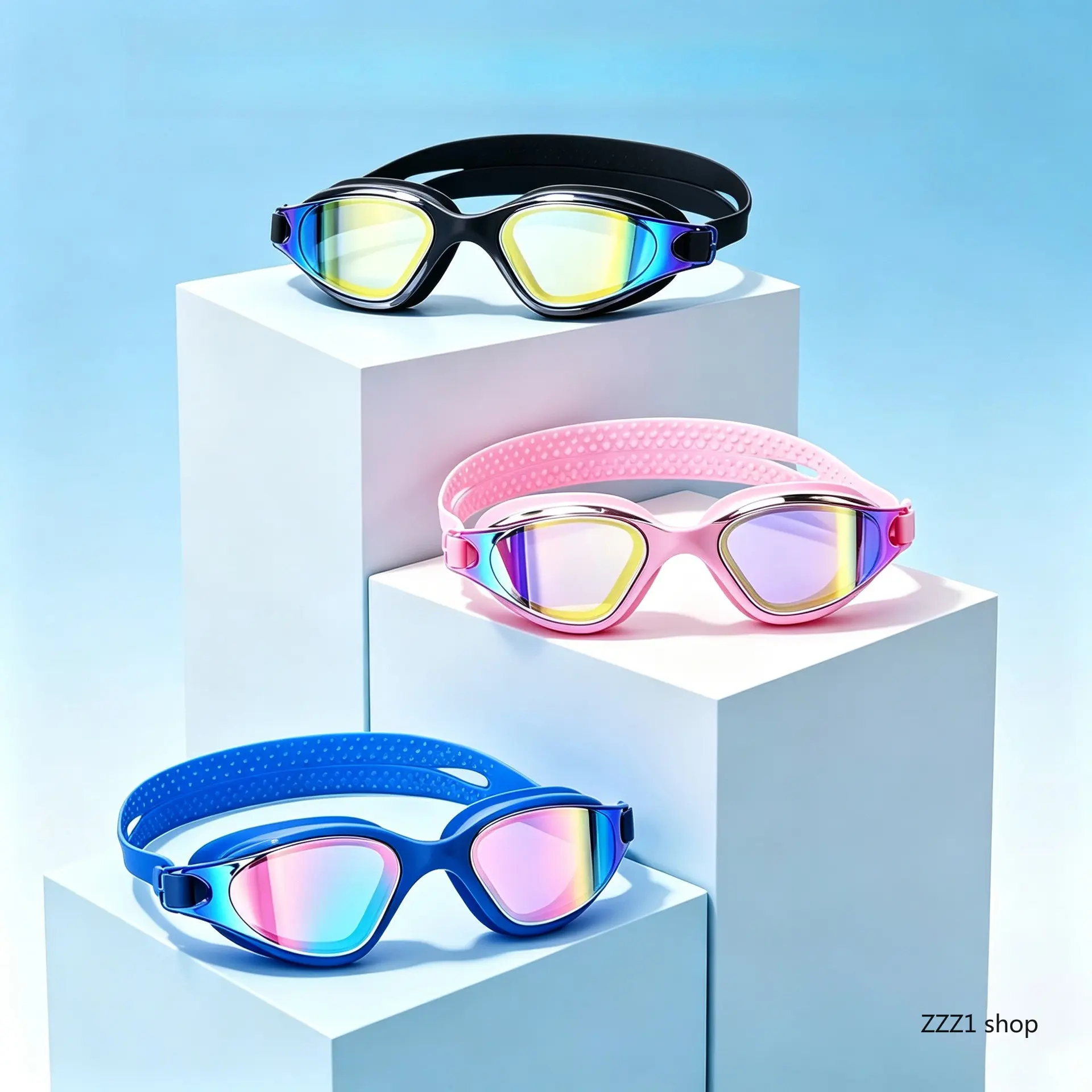 Mirrored Swim Goggles, Anti-Fog Electroplated Swim-Friendly Sports Eyewear with UV Protection, No Leaking for Men & Kids Pool Racing Use, Multicolor