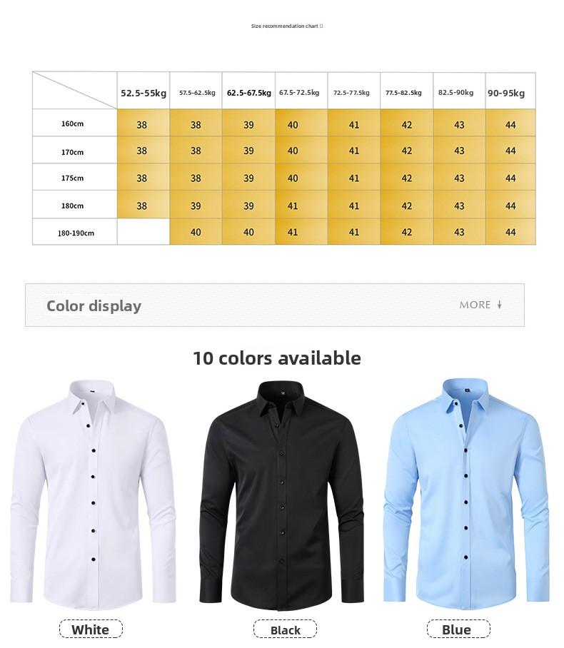 Four-way Stretch Men's Shirt Wrinkle-Free Anti-crease Simple Business Style Lightweight Dress Shirt for Menswear