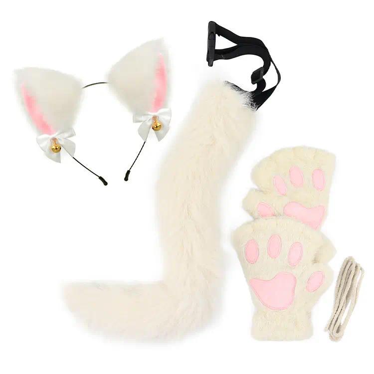 Cute Cat Ears Headband with Bell Set, Plush Cosplay Accessories with Cat Paw Gloves & Furry Tail, Adorable Fancy Dress Props Perfect for Halloween, Anime Con, Cosplay Parties, Daily Outfits & Themed Events