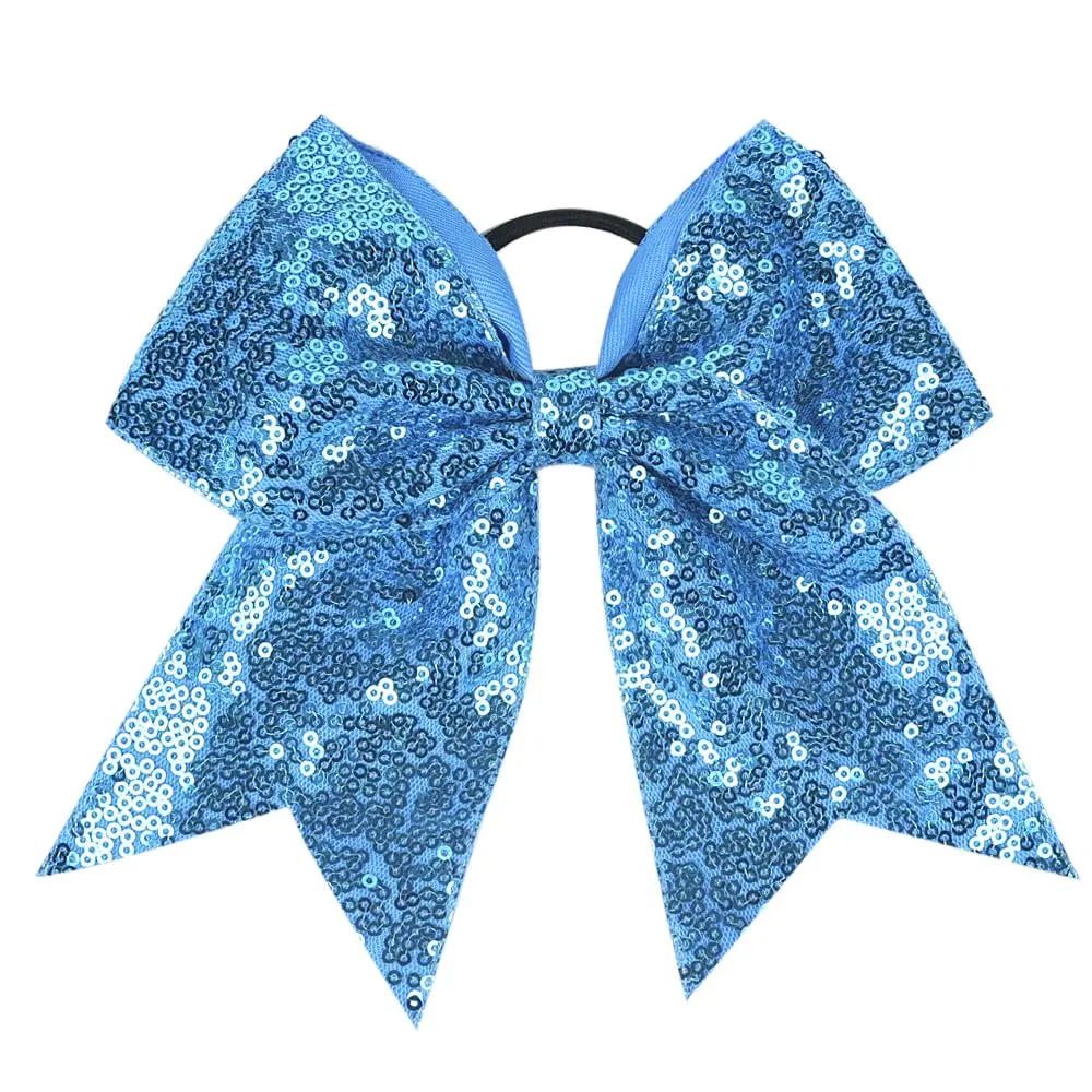 Women Girls  Teens Sequins Hair Bows Elastic Hair Tie Ribbon Large  Bow Ponytail Holder Hair Band (Blue)