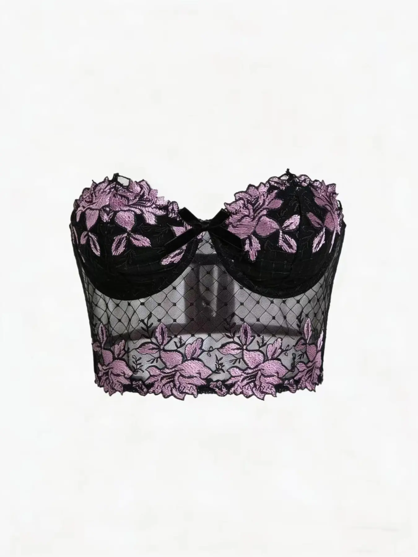 Women's Sexy Mesh Embroidered Bodysuit, Strapless Design, Non-Slip, Perfect for Streetwear, Music Parties, Daily, Embroidery, Everyday, Strapless Bodysuits