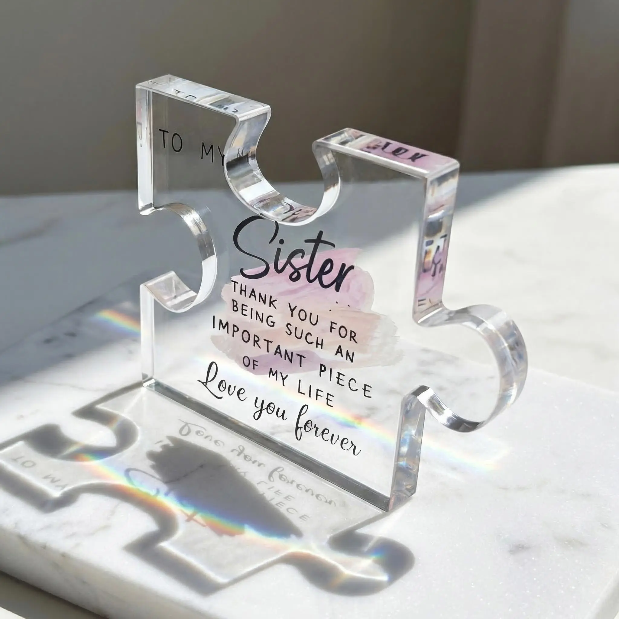Sister Gift Acrylic Puzzle Plaque, Interlocking Transparent Desk Decor, Birthday, Graduation & Christmas Keepsake for Sister