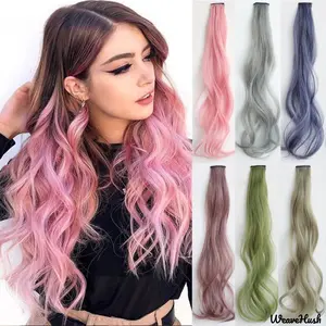 4Pcs Women One-Piece Big Wave Clip-in Hair Extensions, trendy ombre colored design. Easy clip-on installation without extra tools, natural curly texture for instant hairstyle change. Ideal for daily styling, party makeup and casual outfit matching.