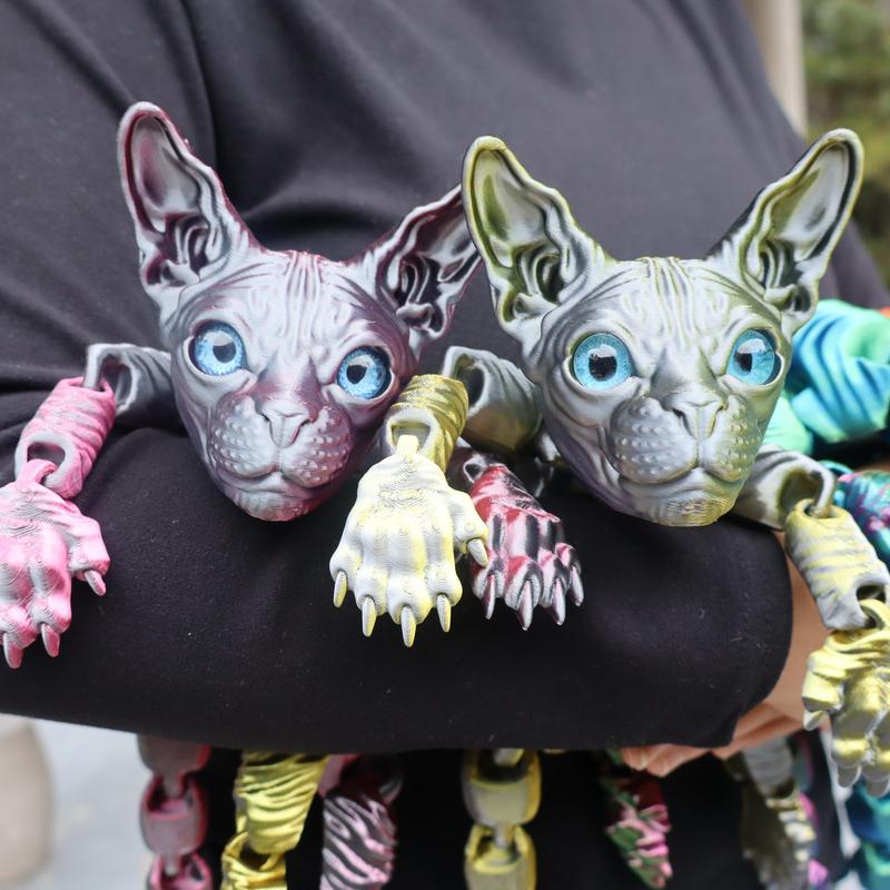 3pcs 3D Printed Cute Large Hairless Cat Decorative Figurine, Realistic Eyes, Colorful Kitten Gift Set, Perfect Holiday Party Decoration