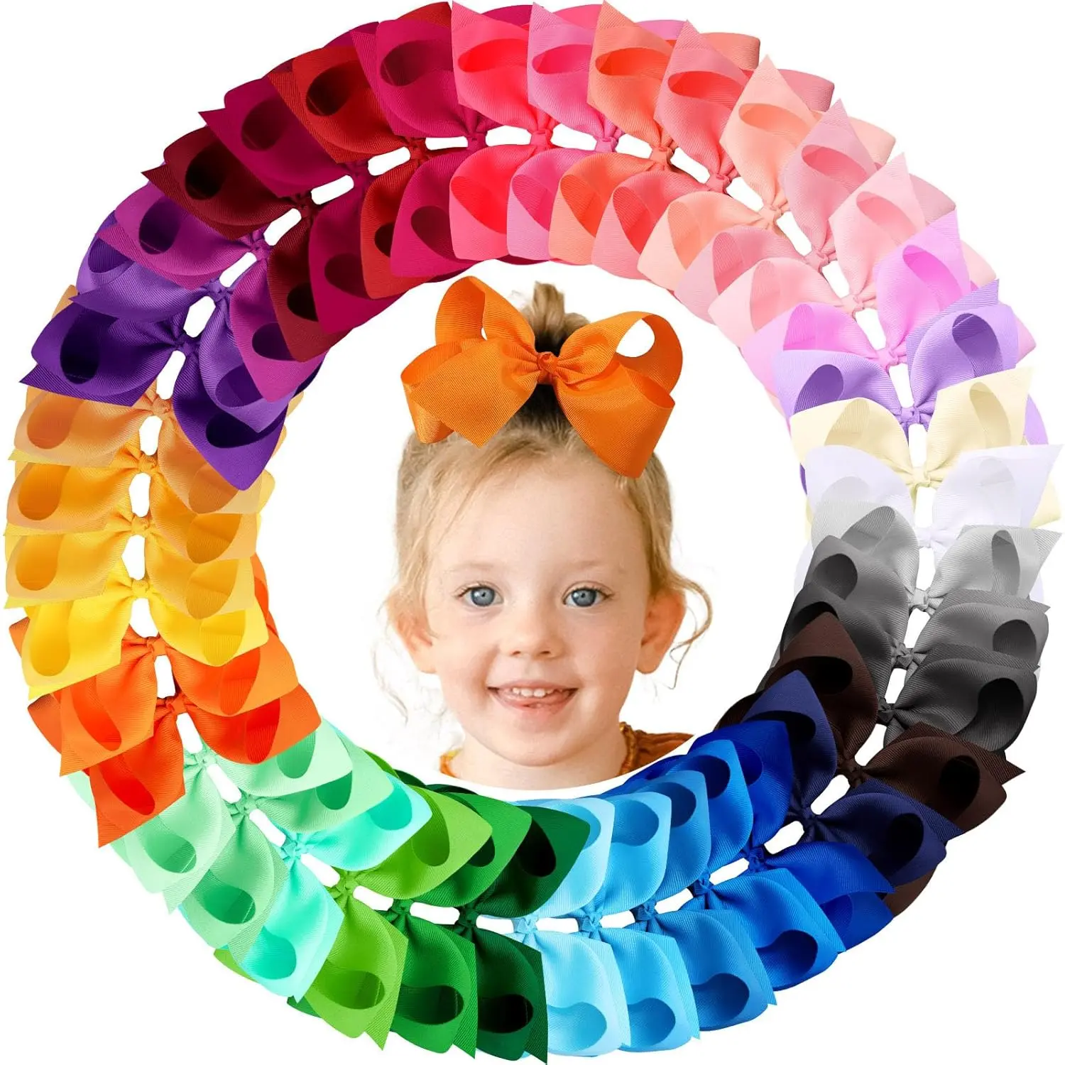 40Pcs 6" Hair Bows Clips Grosgrain Ribbon Bows Hair Alligator Clips Hair Barrettes Hair Accessories for Baby Girls Infants Toddlers Kids Teens Children (6 Inch (Pack of 40)-40 Colors)