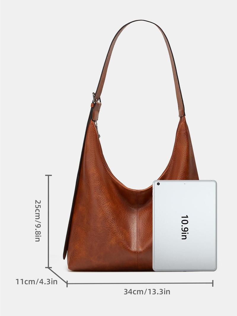 Women's Solid Color PU Leather Shoulder Bag, Simple Large-Capacity Crossbody Bag, Trendy High-quality Daily Commuting Bag, Girl Fashionable Shopping Bag