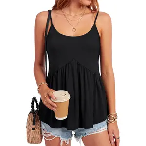 Goddess's Wardrobe Vrtige Women's Tank Peplum Top Spaghetti Strap Crewneck Pleated Ruffle Hem Sleeveless Cami