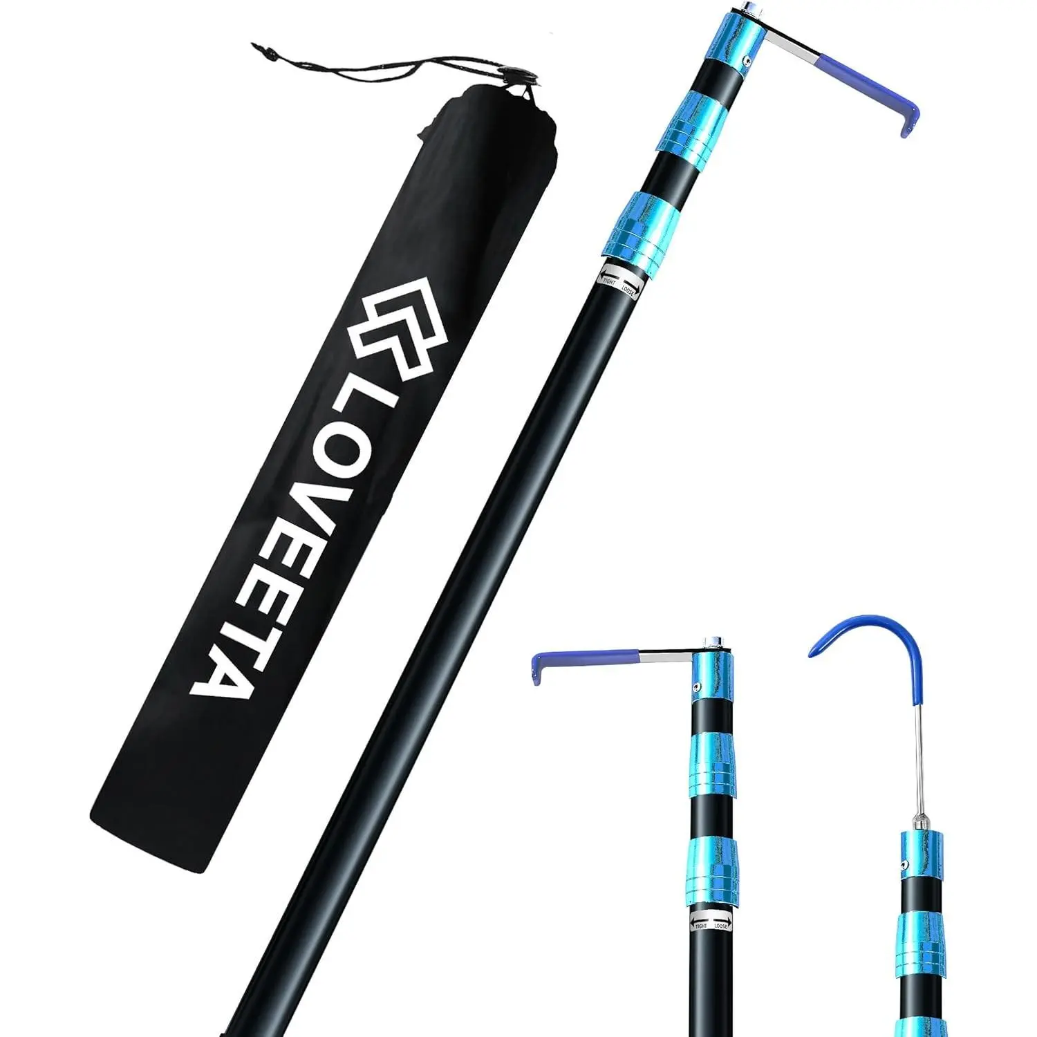 LOVEETA® 6.3 Ft Cargo Grabber Reach Retriever Tool - 2.0 New Upgraded Extendable Pickup Truck Bed Accessories, Multi-Use Truck Bed Reach Tool (Jet Black) - 2 Hooks