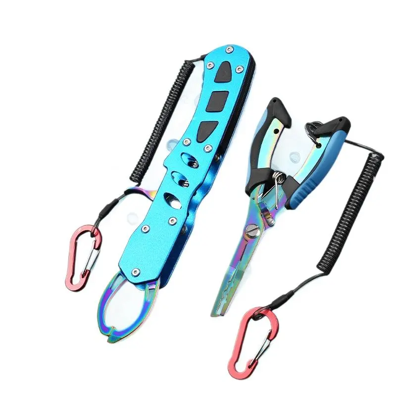 Fishing Lip Gripper & Multifunctional Fishing Pliers Set, Anti-Rust Titanium Coated Fish Control Tool Kit with Lanyard for Saltwater Freshwater Bass & Large Predator Fish gifts men