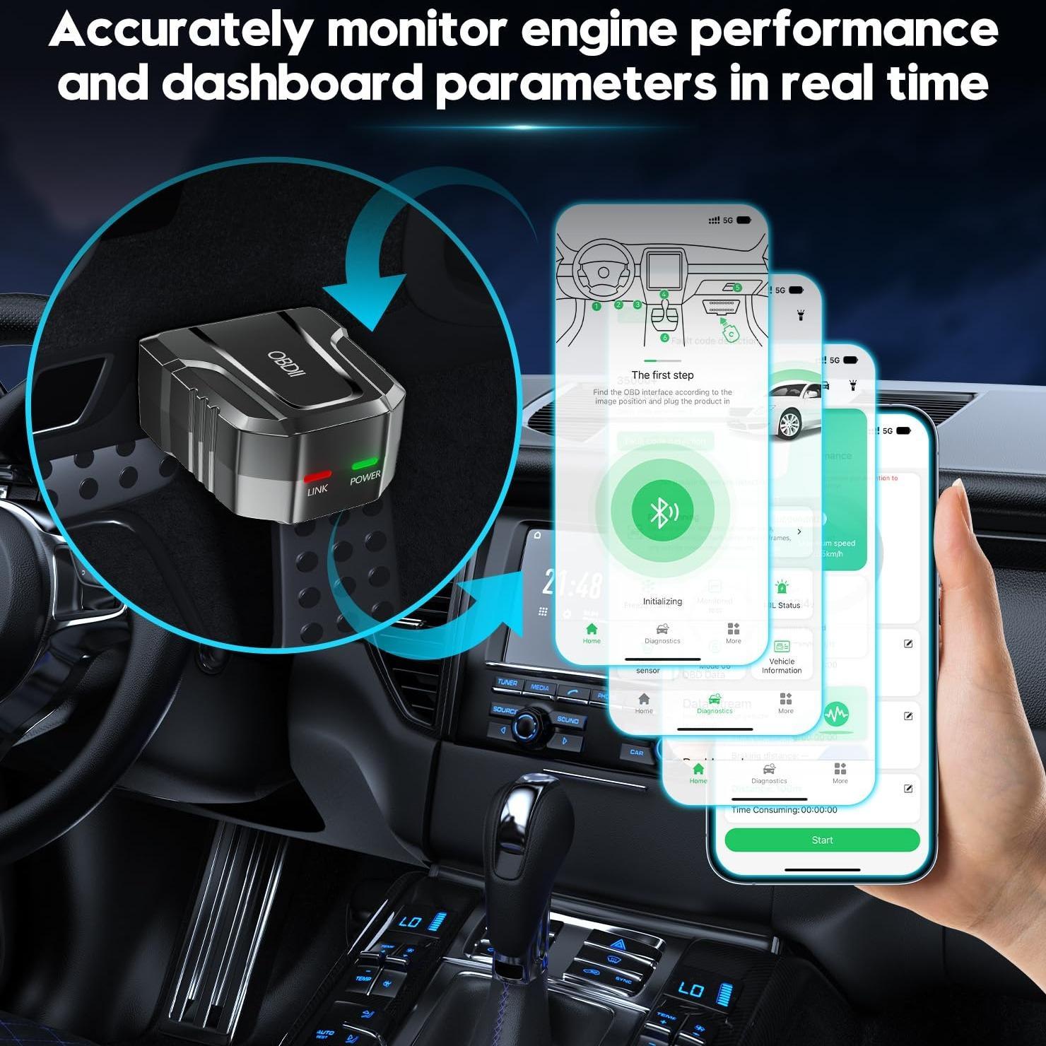 OBD2 Scanner Reader, Wireless Auto Diagnostic Scan Tool, Bluetooth-compatible Car Code Reader, Vehicle Diagnostic Scanner, Car Check Engine Diagnostic Tool, Automotive Diagnostic Scanner